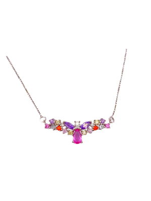 Collana argento con catenai ai lati e centrale con zirconi colorati